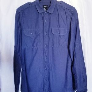Men's H&M Sz M Long Sleeve Button Down Shirt Navy